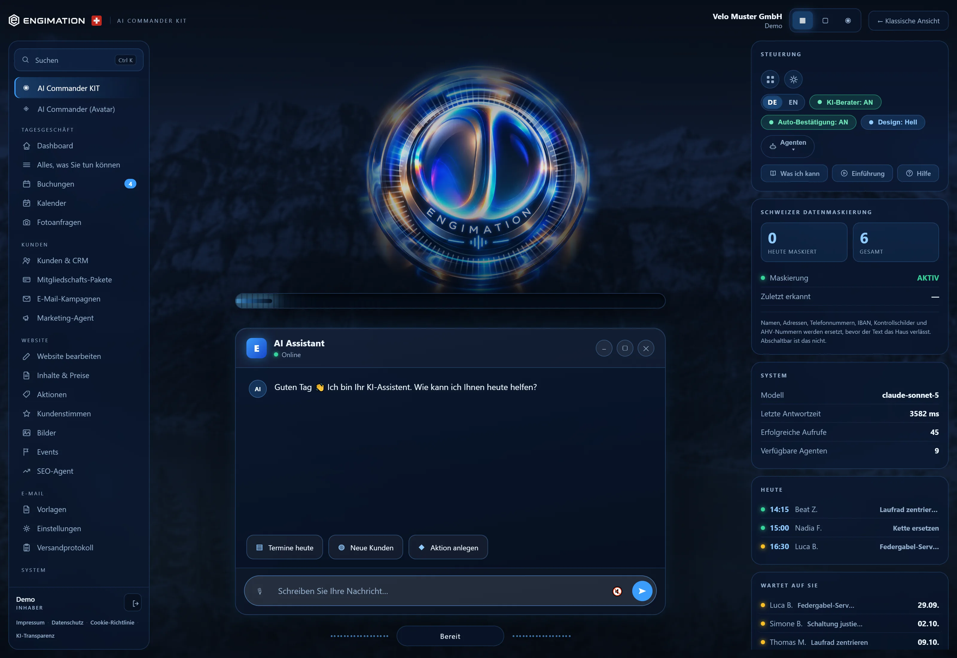 AI Commander KIT on the laptop — screenshot from the running demo